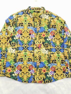 NEW Nova Men Shirt Mens 2XL Gold Blue Floral Jeweled Long Sleeve Button-Up